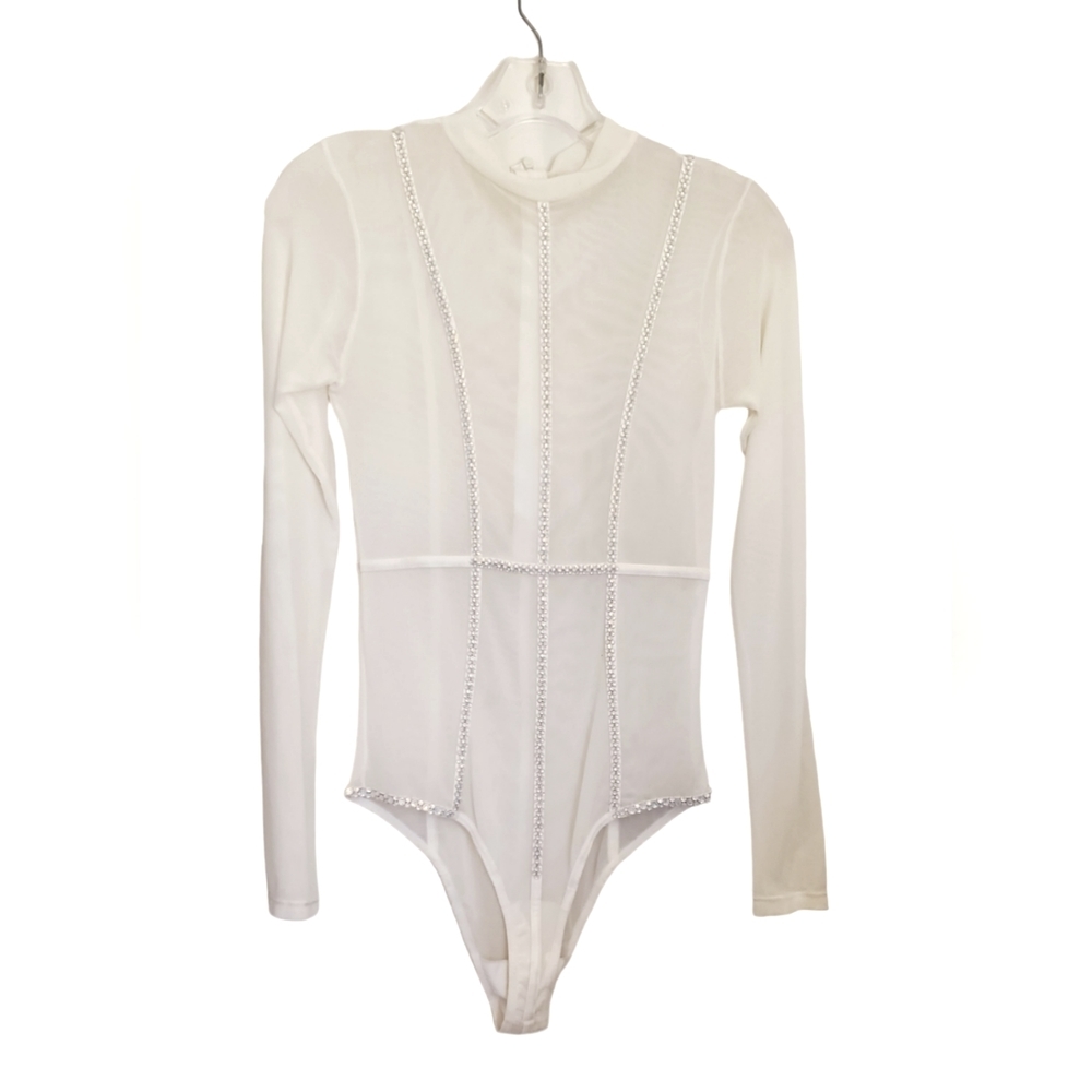 Sheer Bodysuit Hand Embellished with Swarovski crystals
